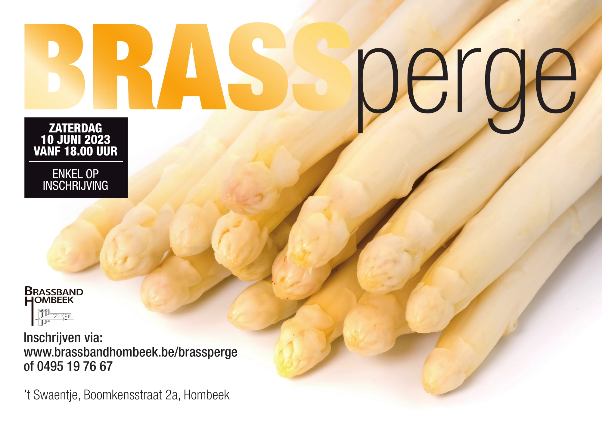 BRASSperge op 10 juni in 't Swaentje, Boomkensstraat 2A, Hombeek poster BRASSperge 2023